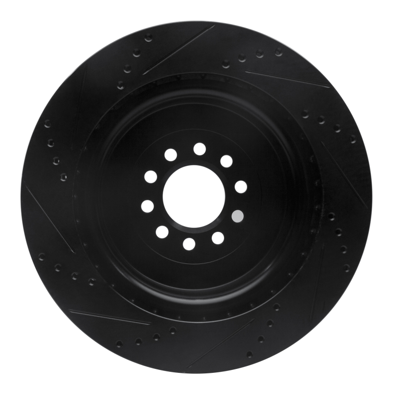 Jaguar S-Type Brake Rotor (1) - Front Right - R1 Concepts - Drilled & Slotted - Black - `03-`05